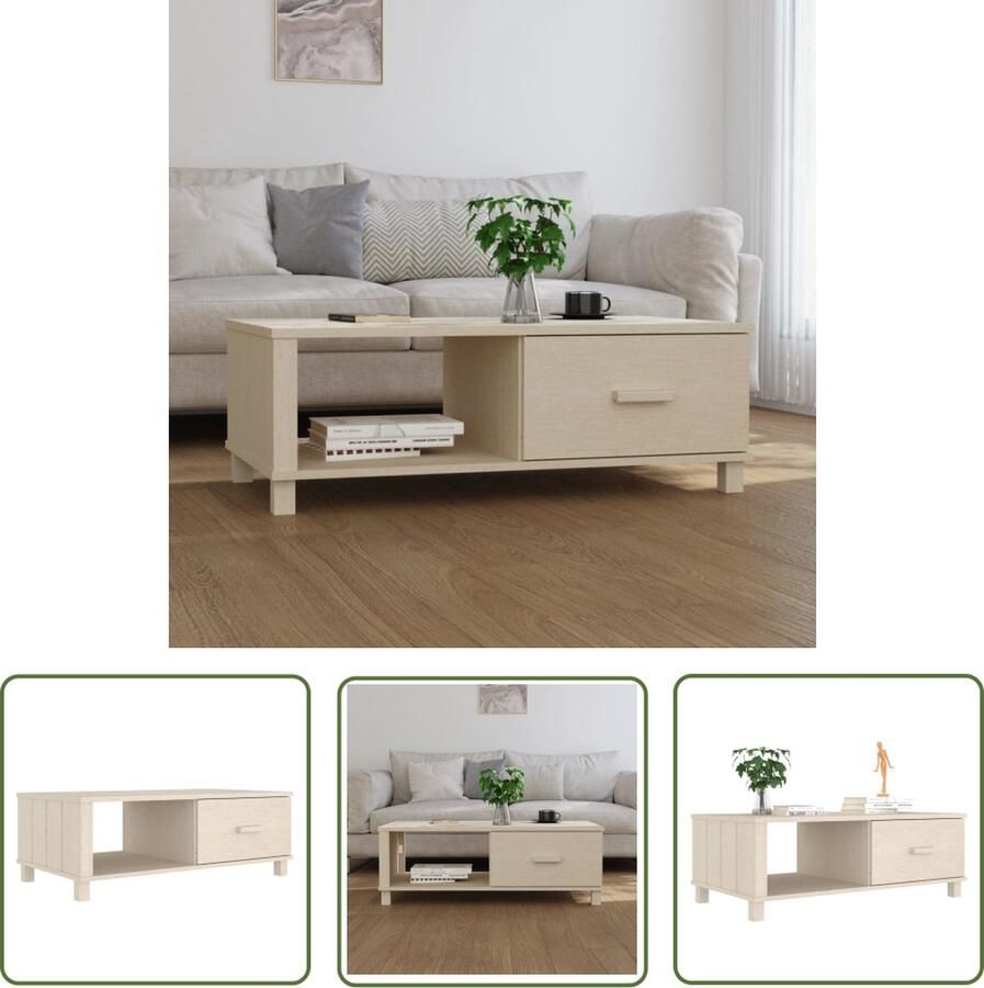 The Living Store Salontafel HAMAR 100x55x35 cm massief grenenhout honingbruin Salontafel Houten Salontafel Salontafeltje Koffietafel Tv Tafeltje