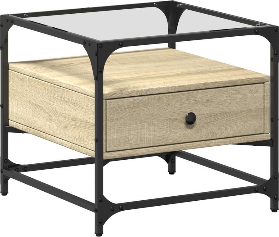 VidaXL Salontafel met glazen blad 50x50x45 cm sonoma eiken staal Salontafel Houten Salontafel Design Salontafel Living Room Furniture Koffietafel