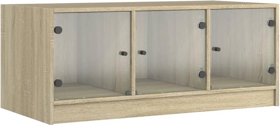 VidaXL Salontafel met glazen deuren 102x50x42 cm sonoma eikenkleurig Salontafel Salontafels Tafel Bijzettafel