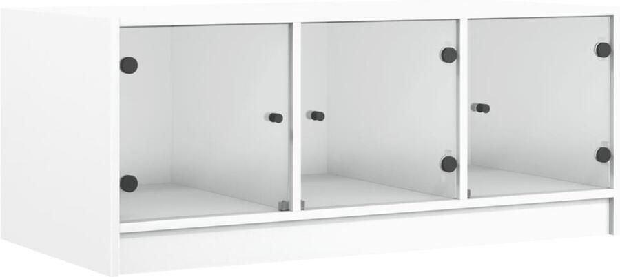 VidaXL Salontafel met glazen deuren 102x50x42 cm wit Salontafel Houten Salontafel Wit Salontafel Met Glazen Deuren Opbergtafels