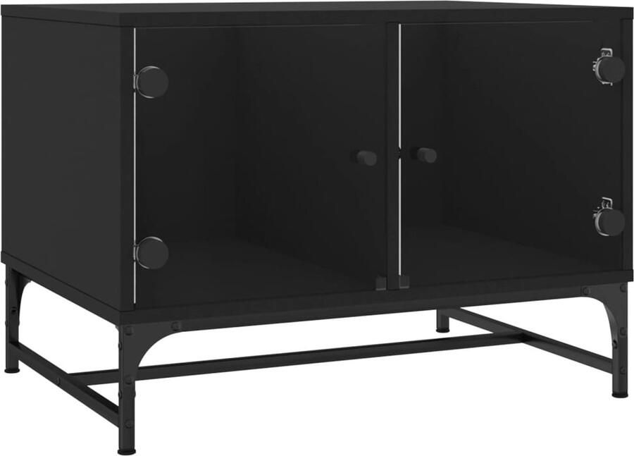 VidaXL Salontafel met glazen deuren 68 5x50x50 cm zwart Salontafel Houten Salontafel Zwarte Salontafel Met Glazen Deuren Opbergtafels