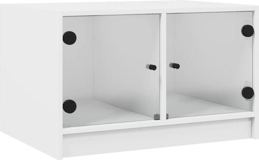 The Living Store Salontafel met glazen deuren 68x50x42 cm wit Salontafel Bijzettafel Houten Salontafel Wit Meubilair Salontafels Met Lade
