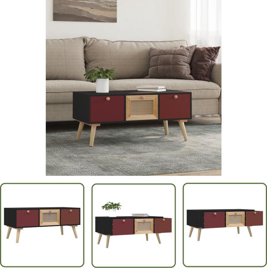 The Living Store Salontafel Klassiek Zwart 80 x 40 x 35.5 cm Met 3 lades en display functie Salontafel Houten Salontafel Zwarte Salontafel Met Lades Bijzettafel