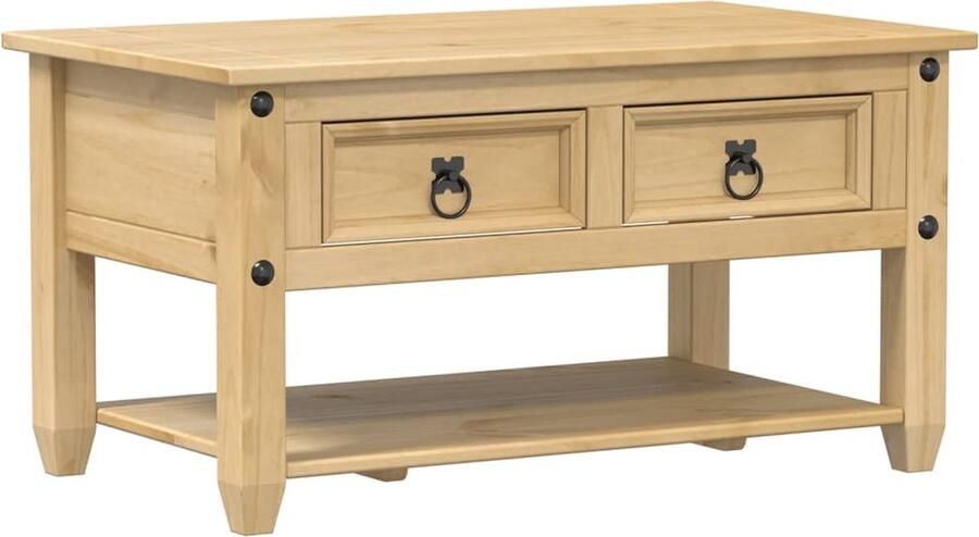 The Living Store Salontafel met lades Corona 85x50x45 cm massief grenenhout Salontafel Houten Salontafel Corona Salontafel Grenenhouten Salontafel Vintage Salontafel