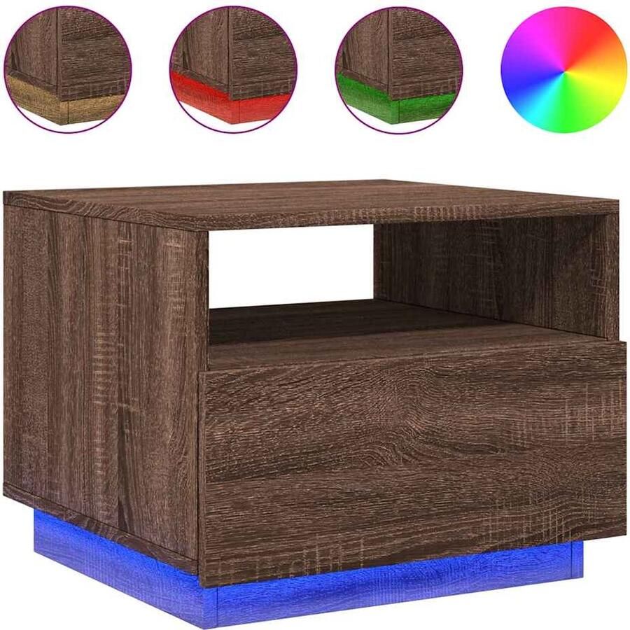 The Living Store Salontafel met LED-verlichting 50x49x40 cm bruin eikenkleur Moderne Salontafel Led Verlichting Bruine Eiken Houten Salontafel Tv Tafellaar
