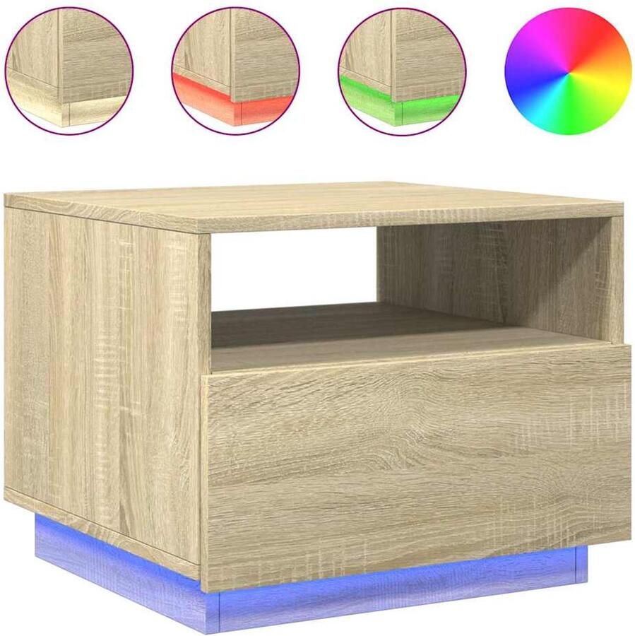 The Living Store Salontafel met LED-verlichting 50x49x40 cm sonoma eikenkleurig Salontafel Led Verlichting Houten Salontafel Tv Tafella Bijzettafel