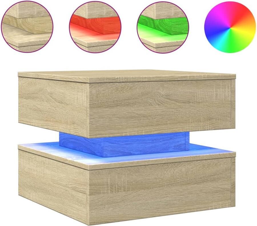 The Living Store Salontafel met LED-verlichting 50x50x40 cm sonoma eiken Salontafel Led Verlichting Houten Salontafel Sonomapine Salontafel Tv Tafeltje