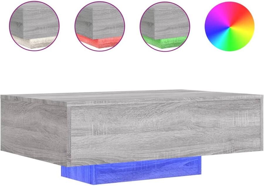 The Living Store Salontafel met LED-verlichting 85x55x31 cm grijs sonoma eiken Salontafel Led Lampen Houten Salontafel Grijze Salontafel Woonkamer Meubilair