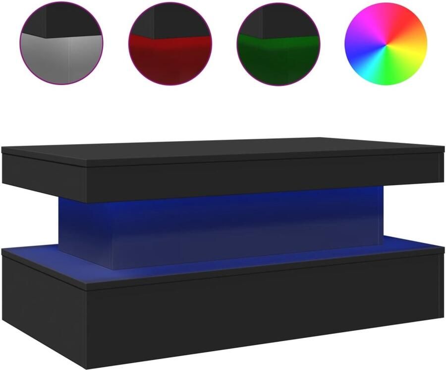 VidaXL Salontafel met LED-verlichting 90x50x40 cm zwart Salontafel Salontafels Bijzettafel Salontafel