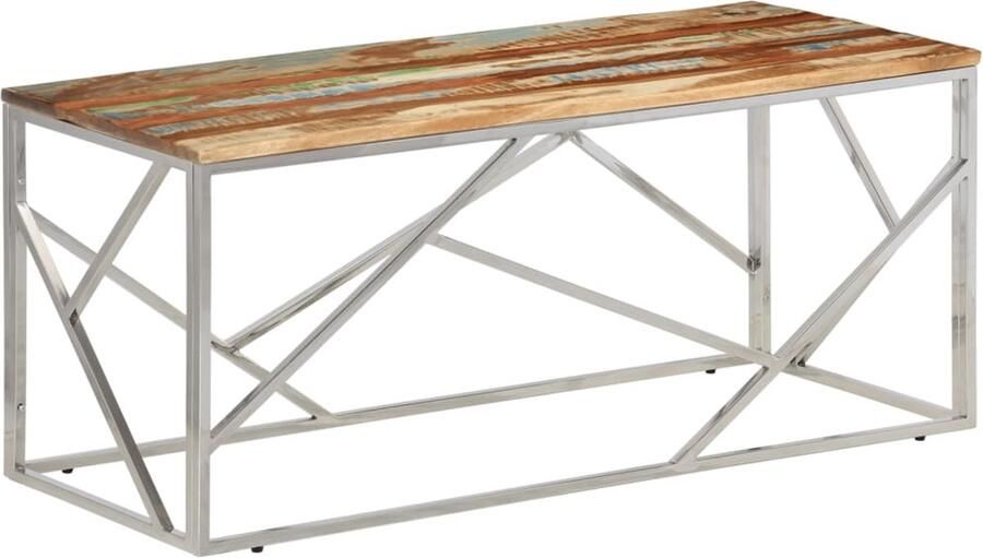 VidaXL Salontafel roestvrij staal en gerecycled hout zilverkleurig Salontafel Houten Salontafel Roestvrijstalen Salontafel Vintage Salontafel Industrieel Salontafel
