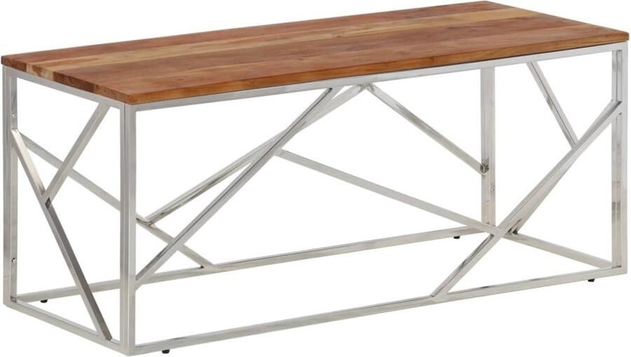 VidaXL Salontafel roestvrij staal en massief acaciahout zilverkleurig Salontafel Houten Salontafel Roestvrijstalen Salontafel Acacia Salontafel Zwarte Salontafel