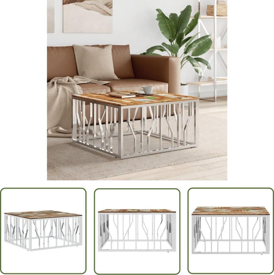 The Living Store Salontafel Massief gerecycled hout 80 x 80 x 40 cm Stabiel frame Salontafel Houten Salontafel Vintage Salontafel Industrieel Meubilair Recycled Wood Furniture