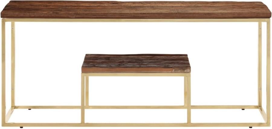 VidaXL Salontafel roestvrij staal en massief hout goudkleurig Salontafel Salontafels Bijzettafel Banktafel