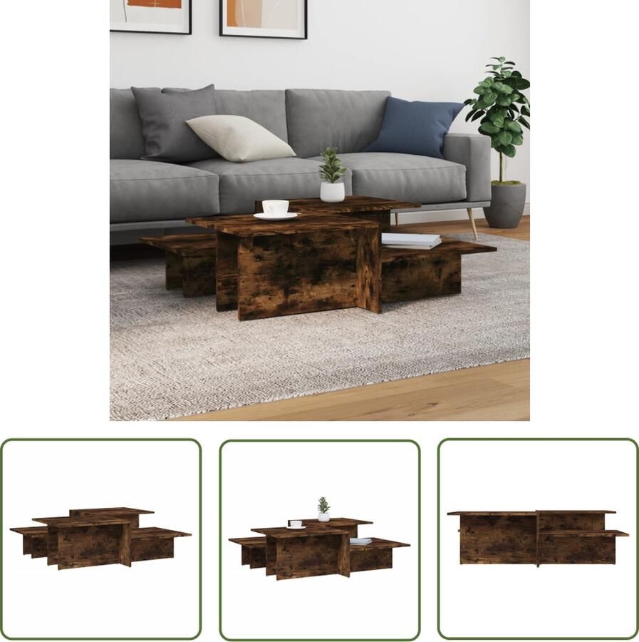The Living Store Salontafels Eiken bewerkt hout 111.5 x 50 x 33 cm 2 delig Salontafel Houten Salontafel Salontafeltje Eiken Salontafel Bewerkt Hout