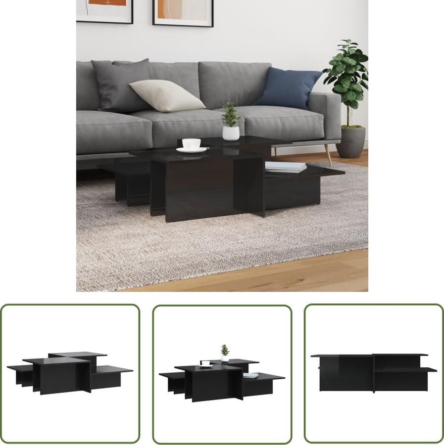 The Living Store Salontafels Bewerkt Hout 111.5 x 50 x 33 cm Hoogglans Zwart Salontafel Houten Salontafel Zwarte Salontafel Moderne Salontafel Design Salontafel - Foto 2