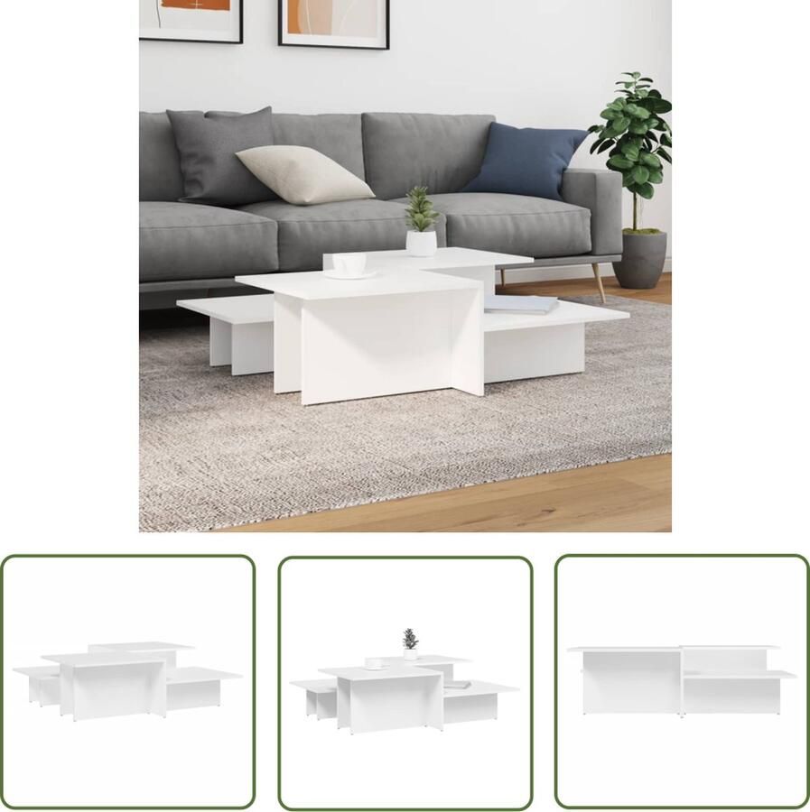 The Living Store Salontafel Bewerkt hout 111.5 x 50 x 33 cm Wit Salontafel Houten Salontafel Witte Salontafel Moderne Salontafel Bijzettafel