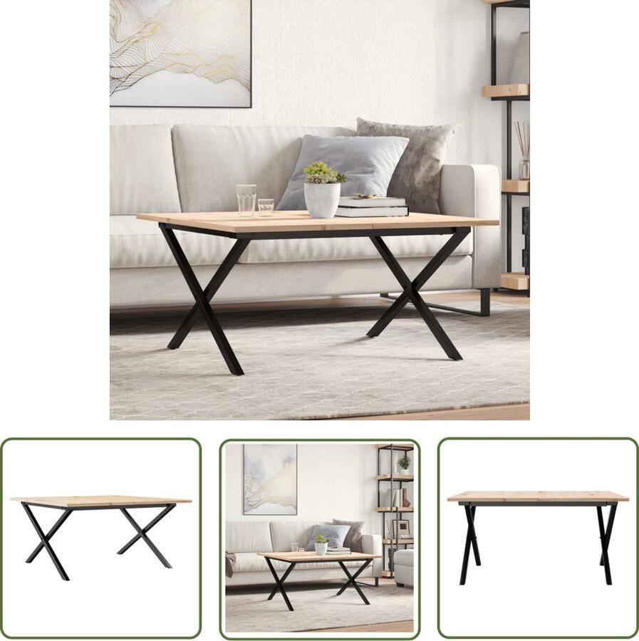 The Living Store Salontafel X-frame 80x80x45 cm massief grenenhout en gietijzer Houten Salontafel Salontafeltje Massief Hout Grenenhout Bruine Salontafel