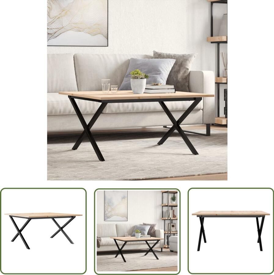 VidaXL Salontafel X-frame 90x90x45 cm massief grenenhout en staal Salontafel Houten Salontafel Grenenhouten Salontafel X-frame Salontafel Salontafels