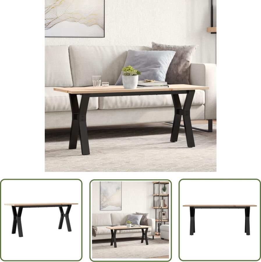 VidaXL Salontafel Y-frame 110x40x45 cm massief grenenhout en staal Salontafel Houten Salontafel Grenenhouten Salontafel Industrieel Salontafel Vintage Salontafel