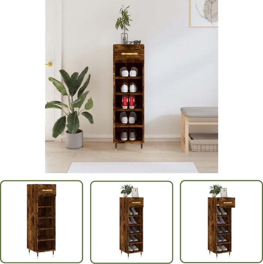 The Living Store Schoenenkast Elegante opbergoplossing 30 x 35 x 105 cm Gerookt eiken Schoenenkast Houten Schoenenkast Bruine Schoenenkast Elegante Schoenenkast Opbergkast