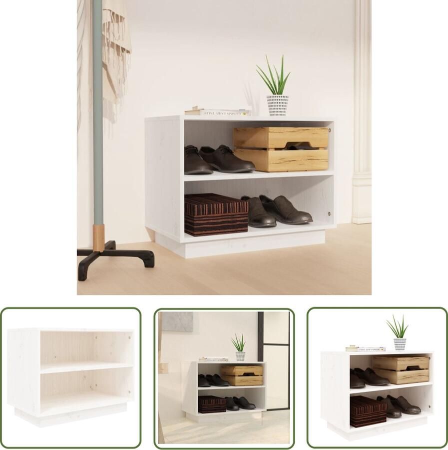 The Living Store Schoenenkast Massief grenenhout 60 x 34 x 45 cm Wit Schoenenkast Houten Schoenenkast Schoenenopbergkast Garderobe Entree Meubilair - Foto 2