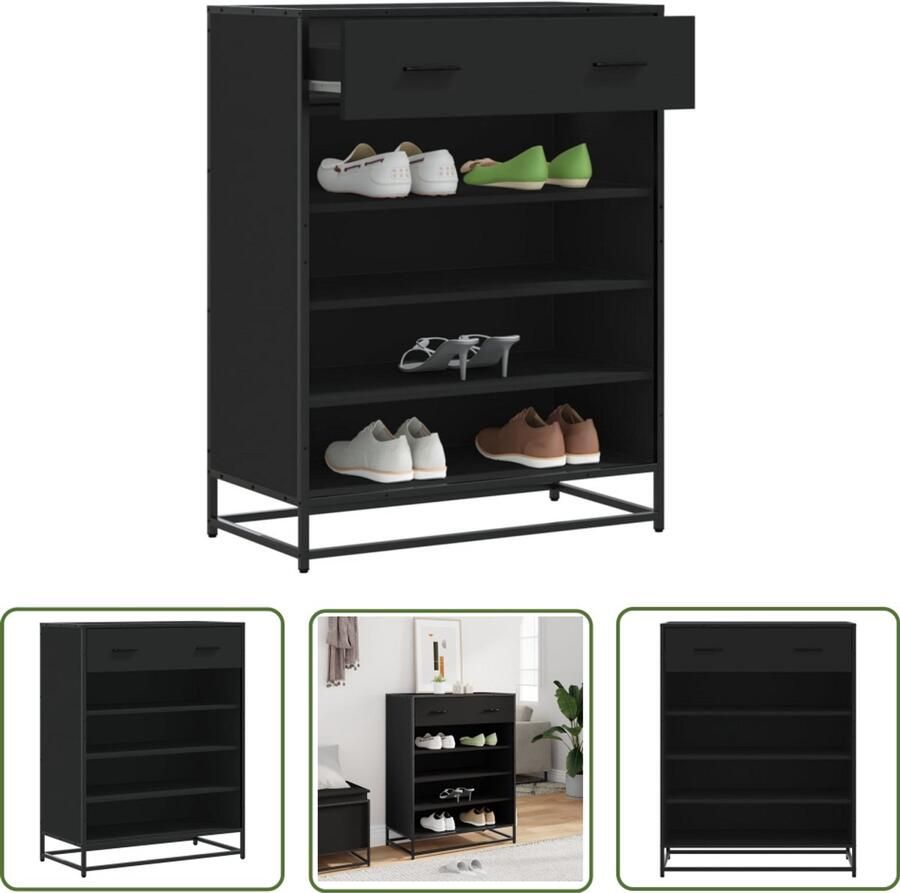 VidaXL Schoenenkast 75x38x97 5 cm bewerkt hout en metaal zwart Schoenenkast Houten Schoenenkast Schoenenopbergers Entree Organisatie Garderobe