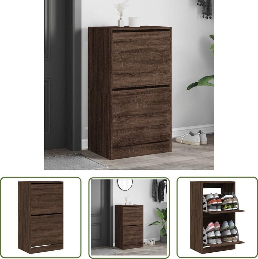 The Living Store Schoenenkast Trendy Bruineiken 60 x 42 x 108 cm Ruimtebesparend Duurzaam Schoenenkast Houten Schoenenkast Bruine Eiken Schoenenkast Compact Schoenenkast Ruimtebesparende Schoenenkast