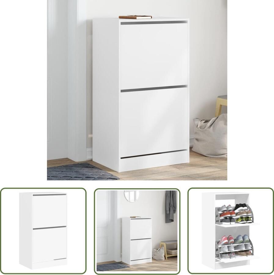 The Living Store Schoenenkast met 2 klaplades 60x42x108 cm wit Schoenenkast Houten Schoenenkast Wit Schoenenkast Schoenen Organisatie Bergruimte