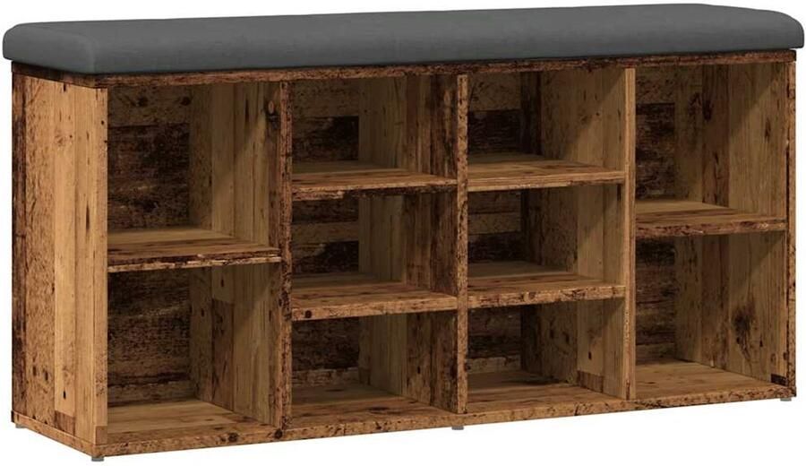 VidaXL Schoenenbank 102x32x50 cm bewerkt hout oud houtkleurig Schoenenbank Houten Schoenenkast Entree Kast Vintage Schoenenrek Stoere Schoenenbank
