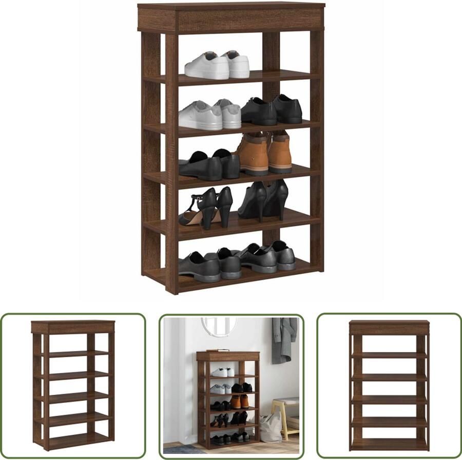 VidaXL Schoenenrek 60x30x98 cm bewerkt hout bruin eikenkleur Schoenenrek Houten Schoenenkast Entree Kast Gang Kast Schoenenopbergers