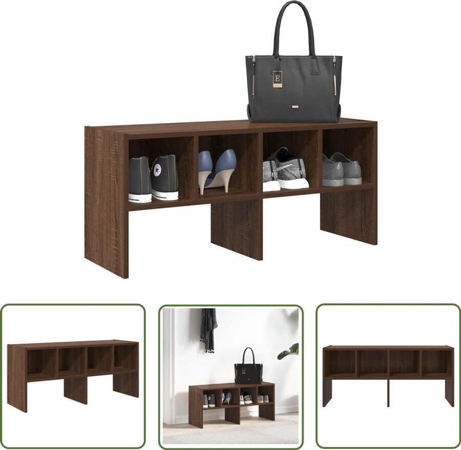 The Living Store Schoenenrek stapelbaar 89 5x30x40 cm bruin eikenkleur Schoenenrek Houten Schoenenkast Schoenen Organisatie Opbergkast Entree Meubilair