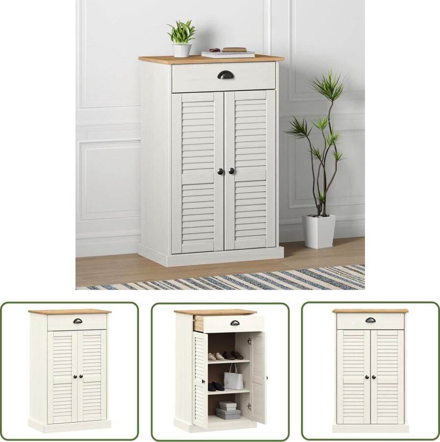 The Living Store VIGO Schoenenkast 60 x 35 x 96 cm Massief grenenhout Wit Schoenenkast Houten Schoenenkast Witte Schoenenkast Garderobe Berging - Foto 3