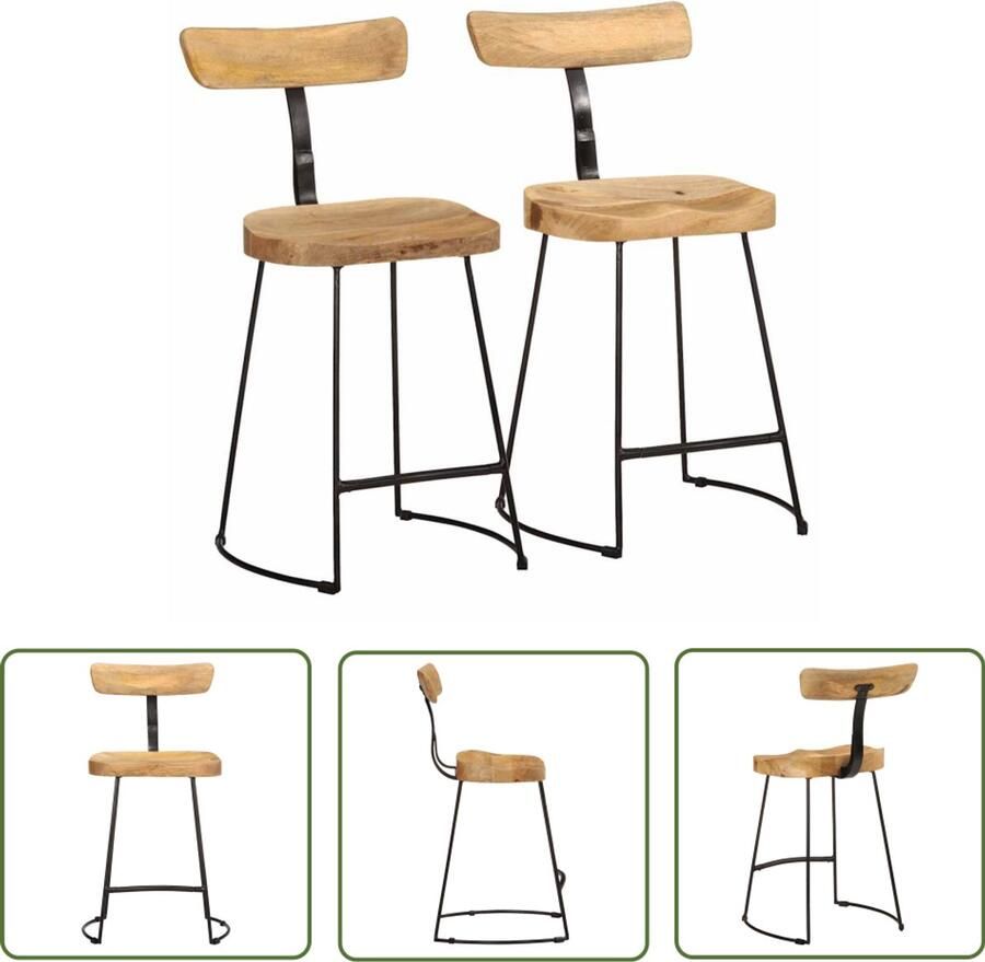 The Living Store Barkrukken 2 st 49x43x79 cm massief mangohout Barstoel Houten Stoel Mangoholzen Stoel Industrieel Meubilair Keukenstoelen