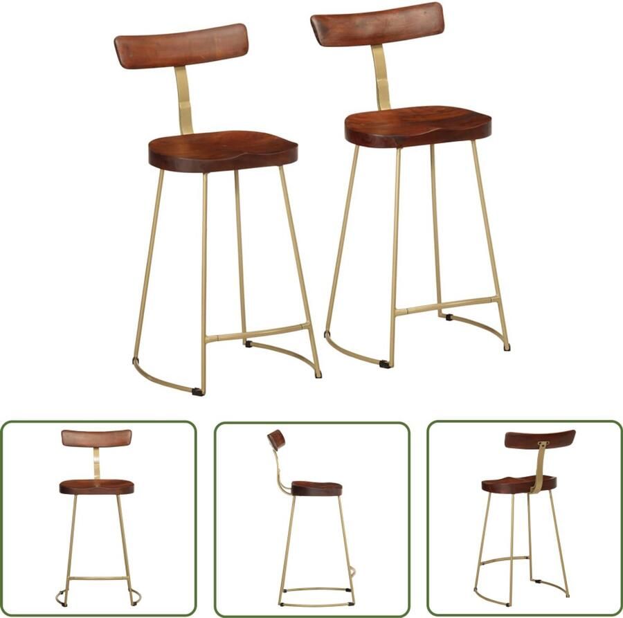The Living Store Barkrukken 2 st 49x43x88 cm massief mangohout Barstoel Houten Stoel Mangohouten Barkruk Industriële Barkruk Keukenstoelen