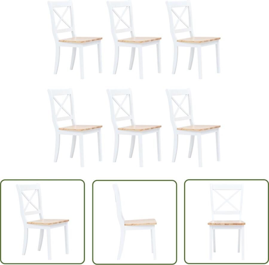 The Living Store Eetkamerstoelen wit lichthout massief rubberwood 45.5 x 52 x 90 cm (B x D x H) ergonomisch Eettafelstoelen Eetkamerstoelen Designstoelen Moderne Stoelen Comfortabele Stoelen - Foto 3