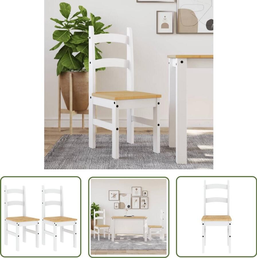 The Living Store Houten Eetkamerstoelen 40 x 46 x 99 cm Wit Massief grenenhout Eettafel Stoelen Houten Stoelen Eetkamerstoelen Granenhout Meubels Witte Stoelen