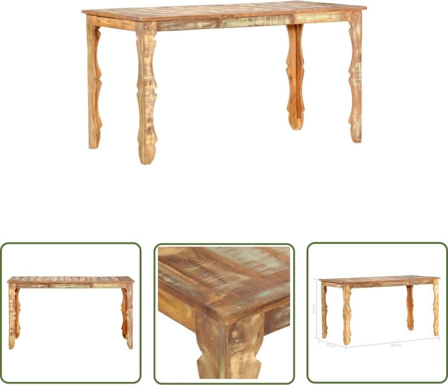 The Living Store Eettafel Massief Gerecycled Hout 140 x 70 x 76 cm Retro stijl Eetkamertafel Houten Tafel Retro Tafel Industriële Tafel Bruine Tafel - Foto 2