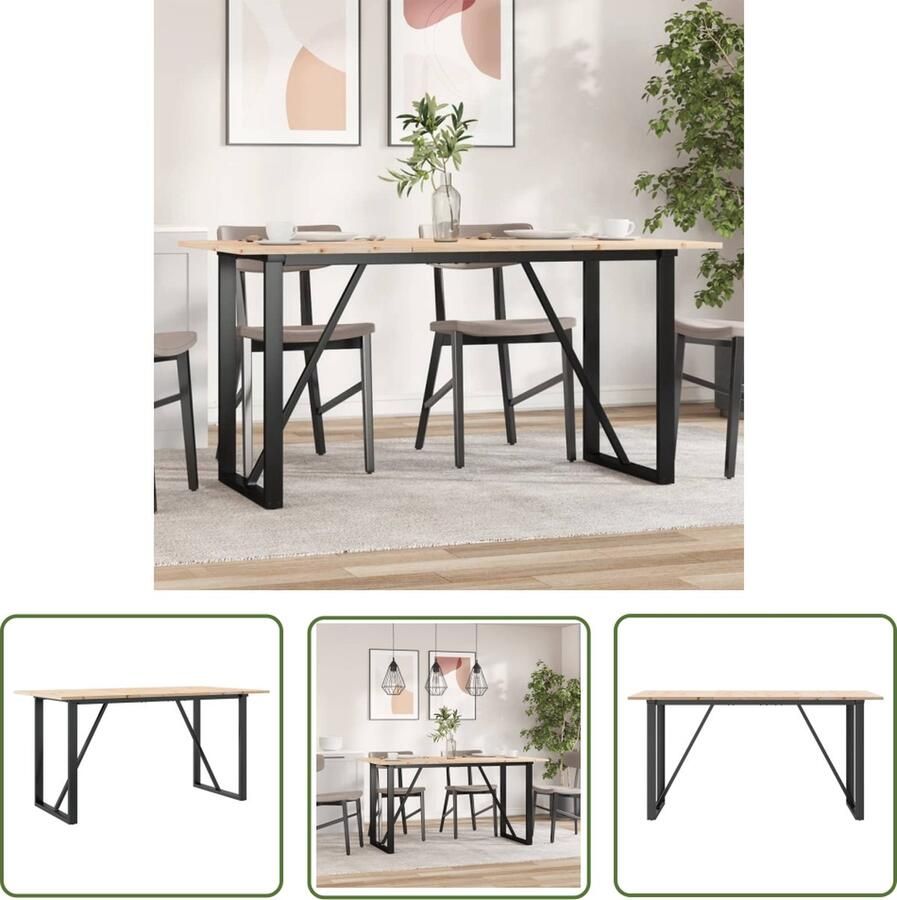 The Living Store Eettafel O-frame 140x80x75 cm massief grenenhout en gietijzer Eettafel Houten Eettafel Grenenhouten Eettafel O-frame Eettafel Diningtable