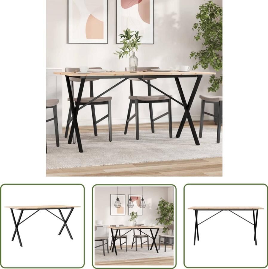 The Living Store Eettafel X-frame 140x80x75 cm massief grenenhout en gietijzer Eetkamertafel Houten Tafel Eikenhouten Tafel Ronde Tafel Rechthoekige Tafel