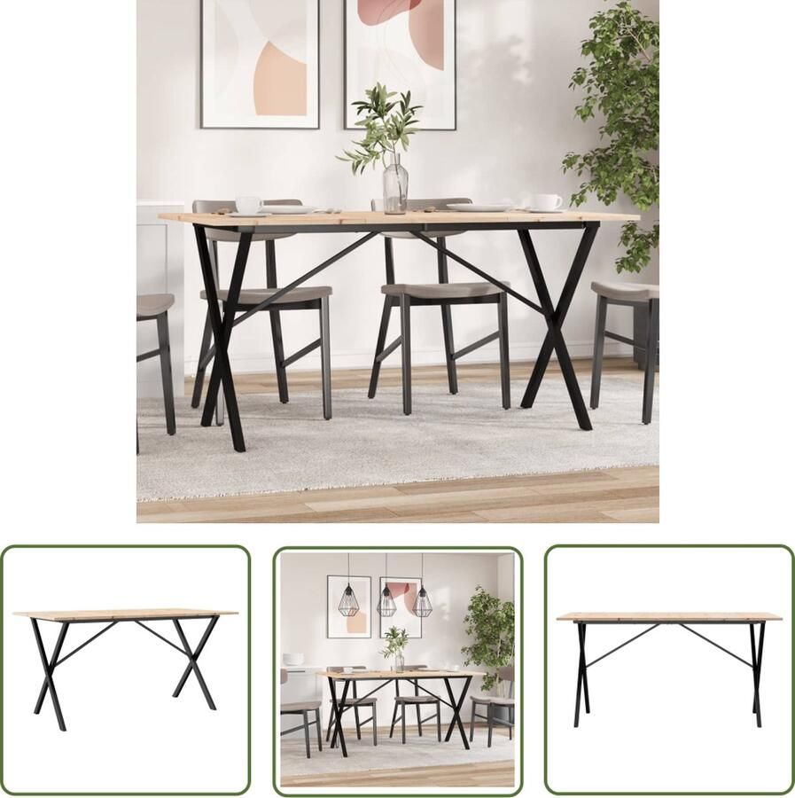 The Living Store Eettafel X-frame 160x80x75 cm massief grenenhout en gietijzer Eettafel Houten Eettafel Grenenhouten Eettafel Eetkamertafel Salontafel