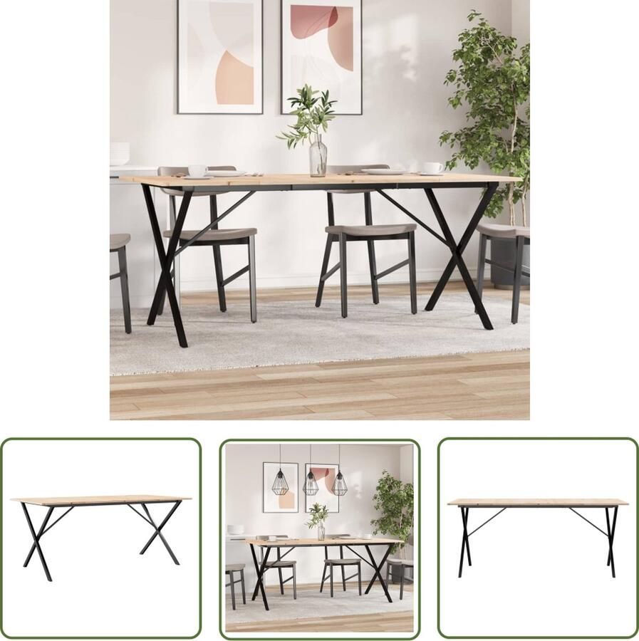 The Living Store Eettafel X-frame 180x90x75 cm massief grenenhout en gietijzer Eettafel Houten Eettafel Grenenhout Eettafel Eetkamertafel Salontafel