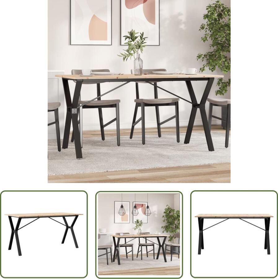 The Living Store Eettafel Y-frame 160x80x75 cm massief grenenhout en gietijzer Eetkamertafel Houten Tafel Grenenhouten Tafel Massieve Tafel Salontafel