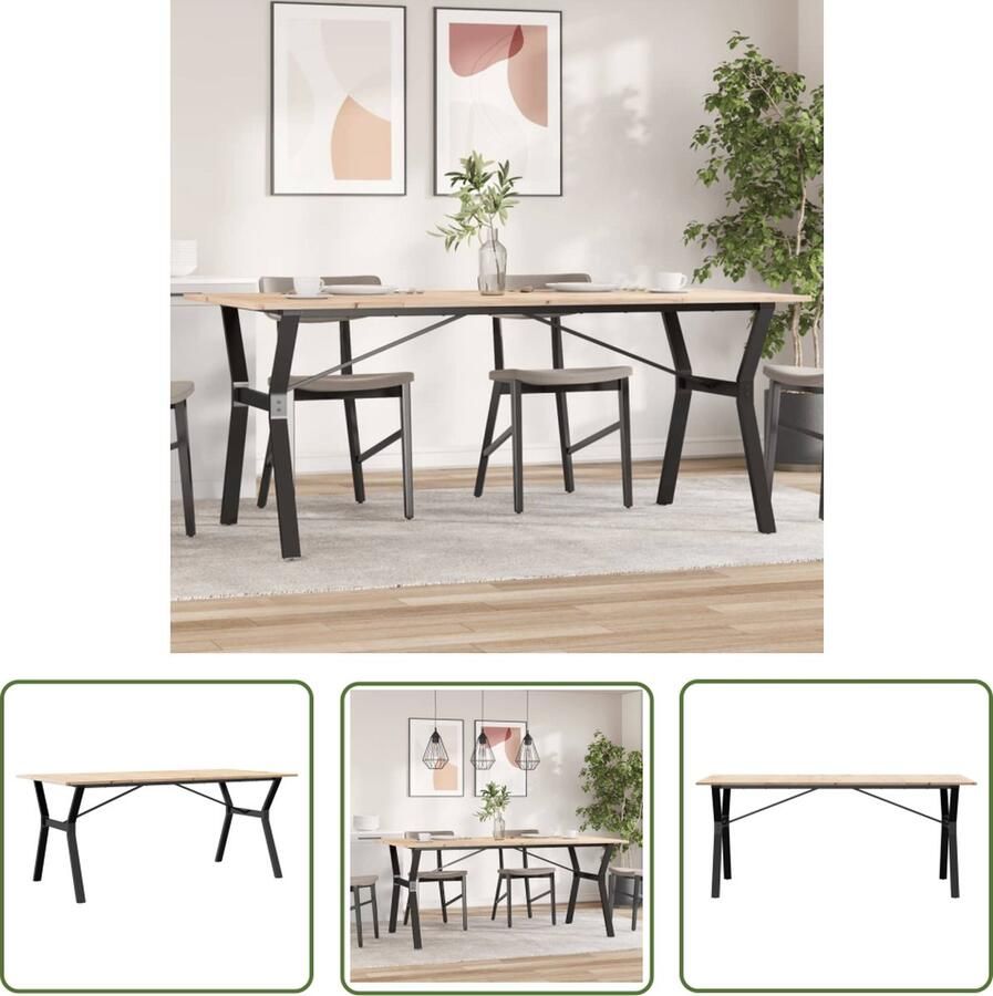 The Living Store Eettafel Y-frame 180x90x75 cm massief grenenhout en gietijzer Eettafel Houten Eettafel Grenenhouten Eettafel Eetkamertafel Salontafel