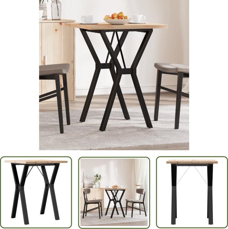 The Living Store Eettafel Y-frame 60x60x75 5 cm massief grenenhout en gietijzer Eetkamertafel Houten Tafel Grenenhouten Tafel Salontafel Keuken Tafel
