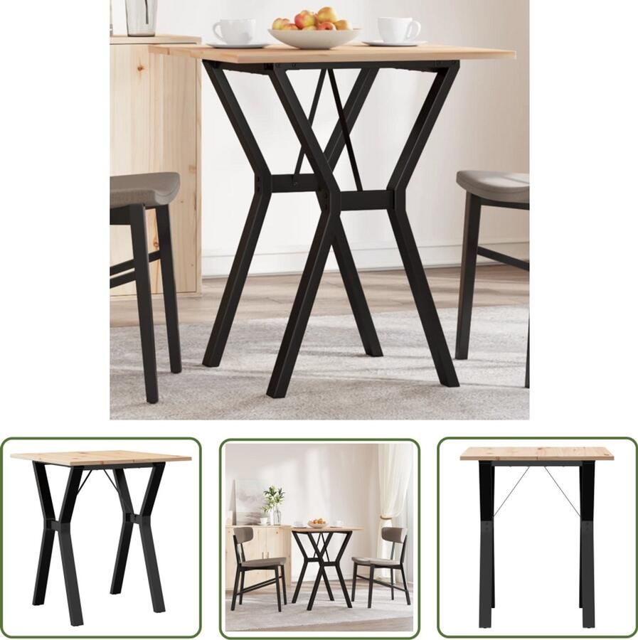 The Living Store Eettafel Y-frame 70x70x75 cm massief grenenhout en gietijzer Eetkamertafel Houten Tafel Eettafel Massief Hout Ronde Eettafel Salontafel