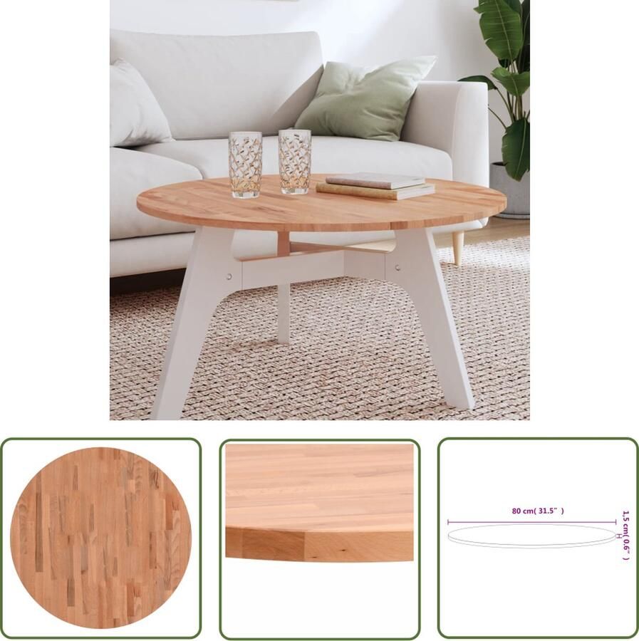 The Living Store Beukenhouten Tafelblad 80 x 1.5 cm Rond Lakafwerking Tafelblad Houten Tafelblad Beukenhouten Tafelblad Ronde Tafelblad Salontafel Blad