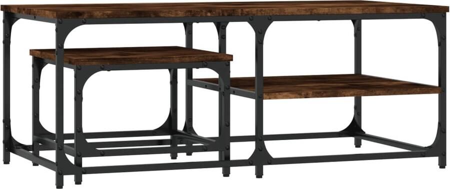 The Living Store 2-delige Tafeltjesset bewerkt hout gerookt eikenkleurig Salontafel Bijzettafel Nestkasten Houten Salontafel Multifunctionele Tafel