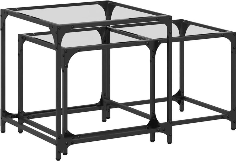 VidaXL Houten Tafels Salontafels 2-delige Tafeltjesset met transparant glazen blad staal Side Tables Binnenhuisdecoratie Living Room Furniture