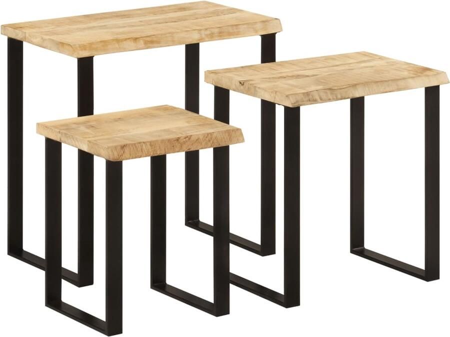 The Living Store Tafeltjesset 3 st met natuurlijke rand massief mangohout Tafels Mangohout Industrieel Design Woonaccessoires Binnenhuisdecoratie