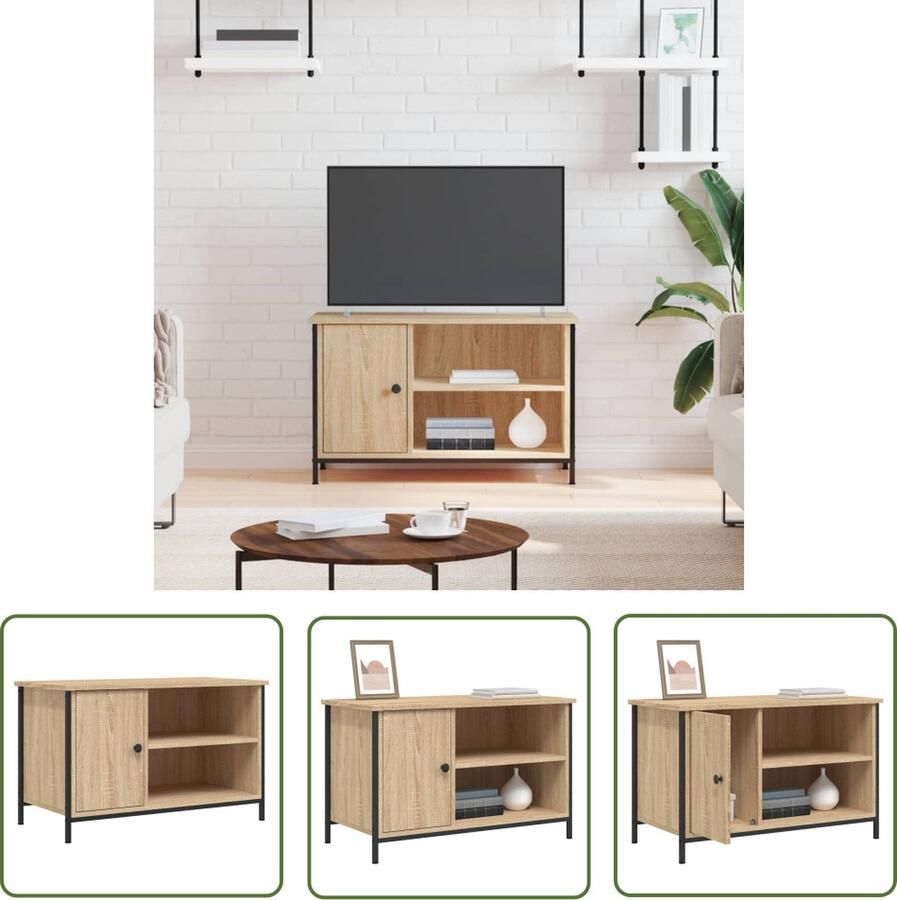 The Living Store Tv-Kast Industr 80 x 40 x 50 cm Sonoma eiken Duurzaam bewerkt hout Ijzeren poten Tv Kast Houten Tv Kast Industrieel Tv Meubel Salontafel Media Kast - Foto 2